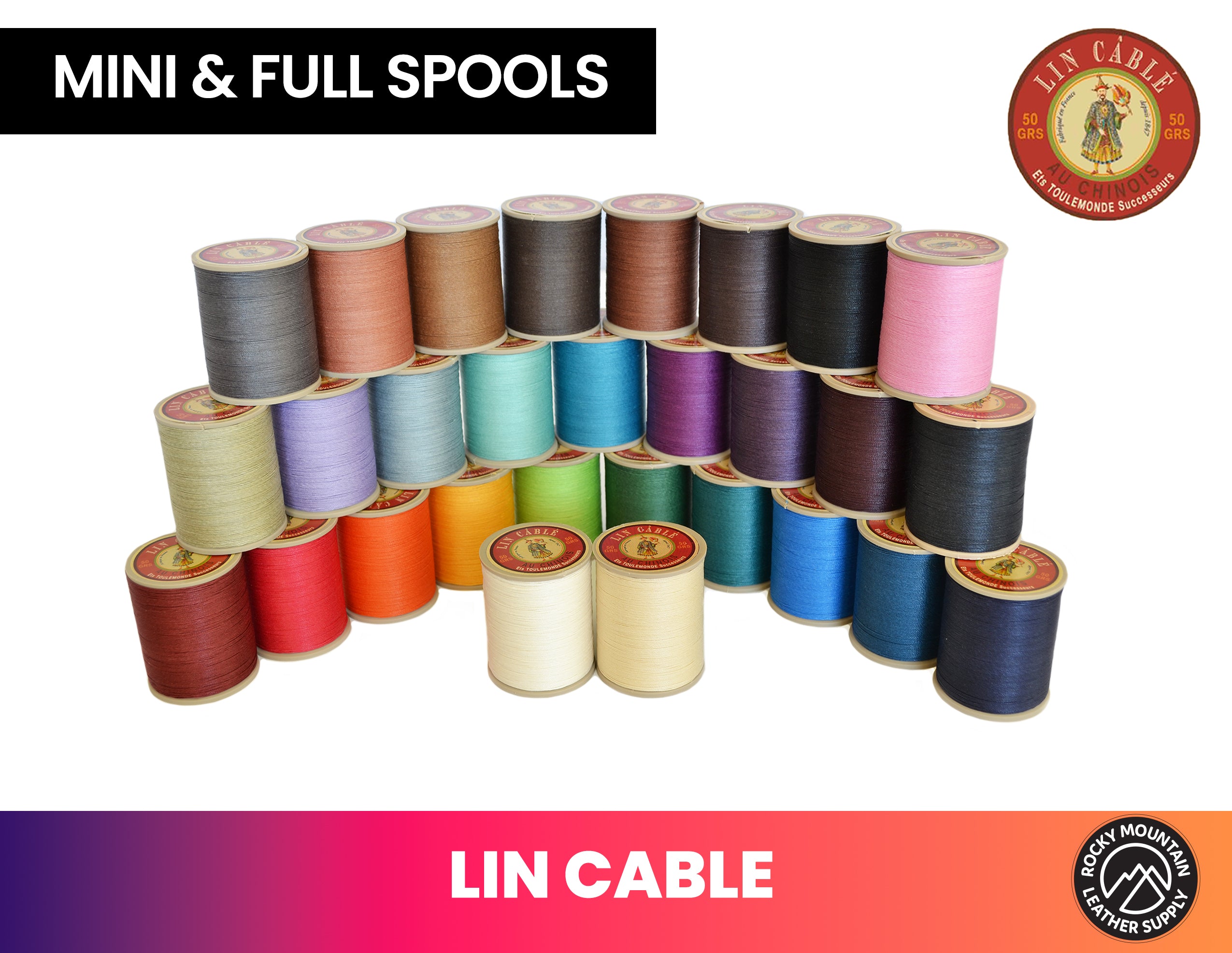 Fil au Chinois Lin Cable linen thread spools in assorted colors
