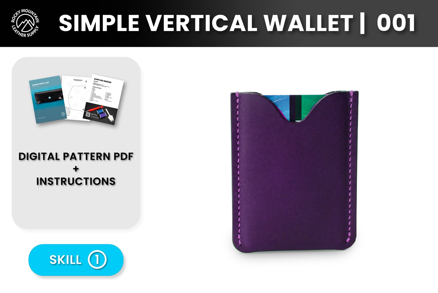 RM-001 Simple Vertical Wallet - Digital Pattern - Skill 1