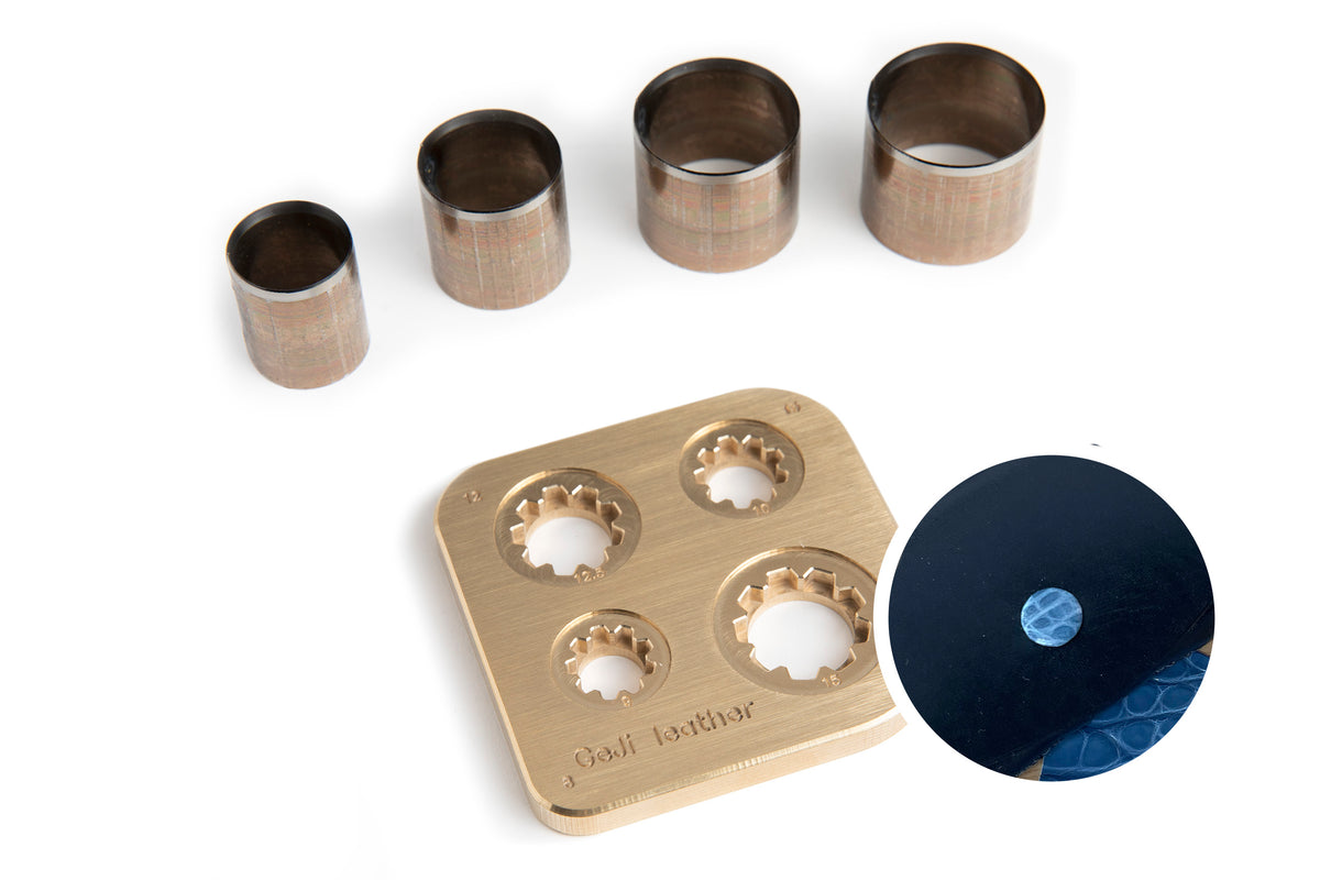 Leather Snap Cover Jig + Round Punches (4 Snap Sizes)
