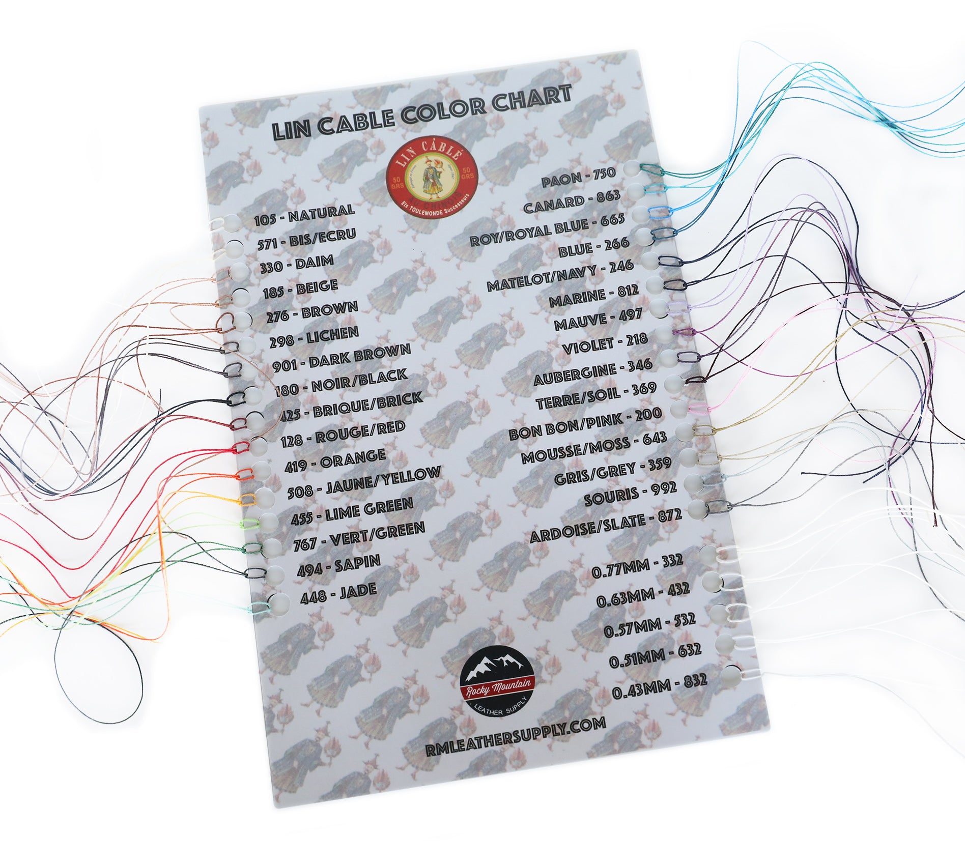 Fil au Chinois - "Lin Cable" Waxed Linen Thread - Sample Card (44 Colors & 5 Sizes!)