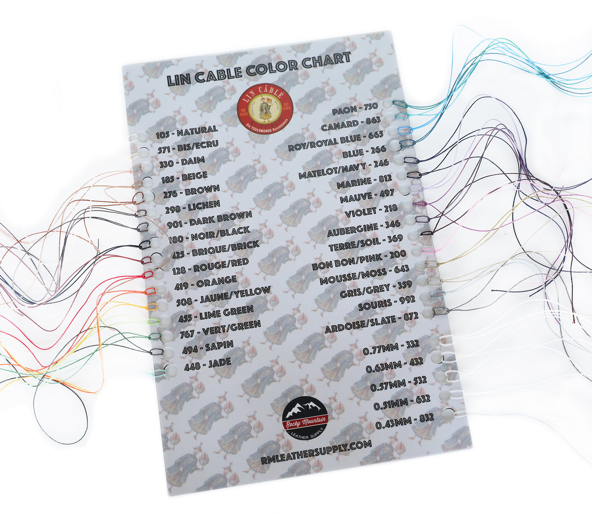 Fil au Chinois - "Lin Cable" Waxed Linen Thread -  Sample Color Card (44 Colors & 5 Sizes!)