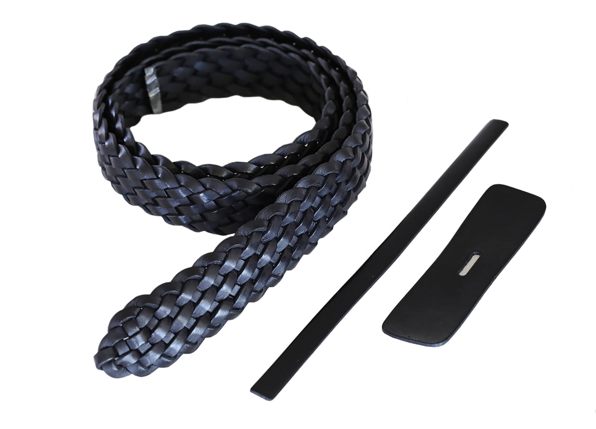Premium Braided Leather Belt Kit (Black Veg Tan) - 1.5" (38mm)