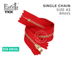 YKK - Excella Zippers - Size #3 - Single Chain (Brass) - 30 inches